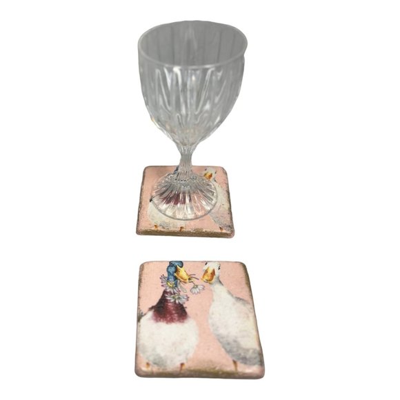 Ducks Stone Coasters Upcled with Decoupage and Hand Painte Ducks in Love - Picture 3 of 7